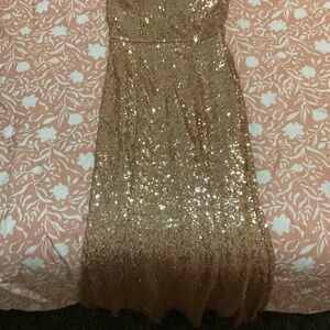 Crystal Doll Champagne Sequin Halter Dress